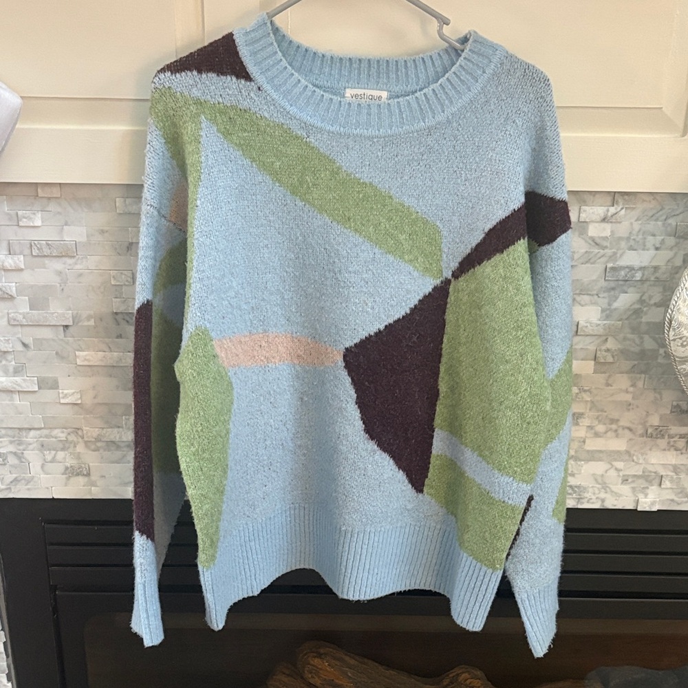 Vestique Colorblock Sweater - Blue, Green, Brown